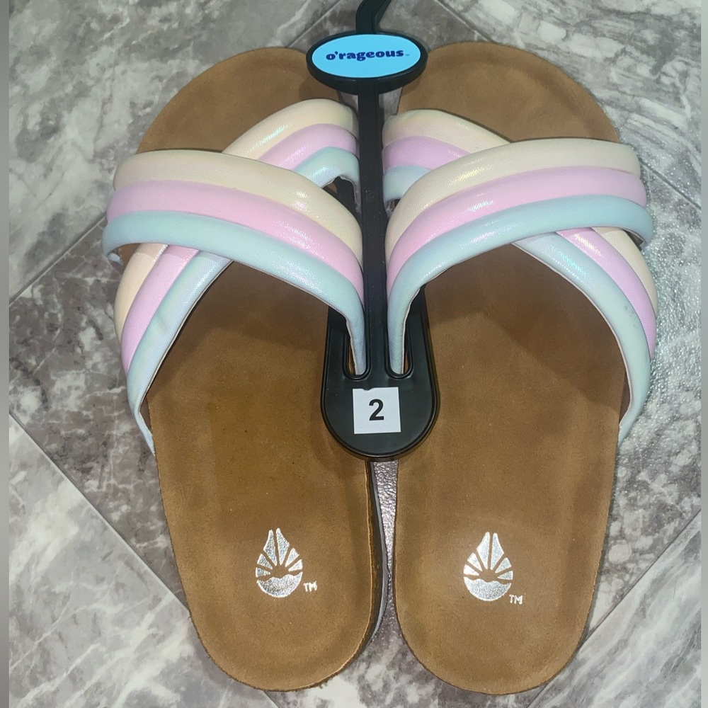 O’Rageous Girls Pastel Crisscross Slide Sandals Size 2 NWT